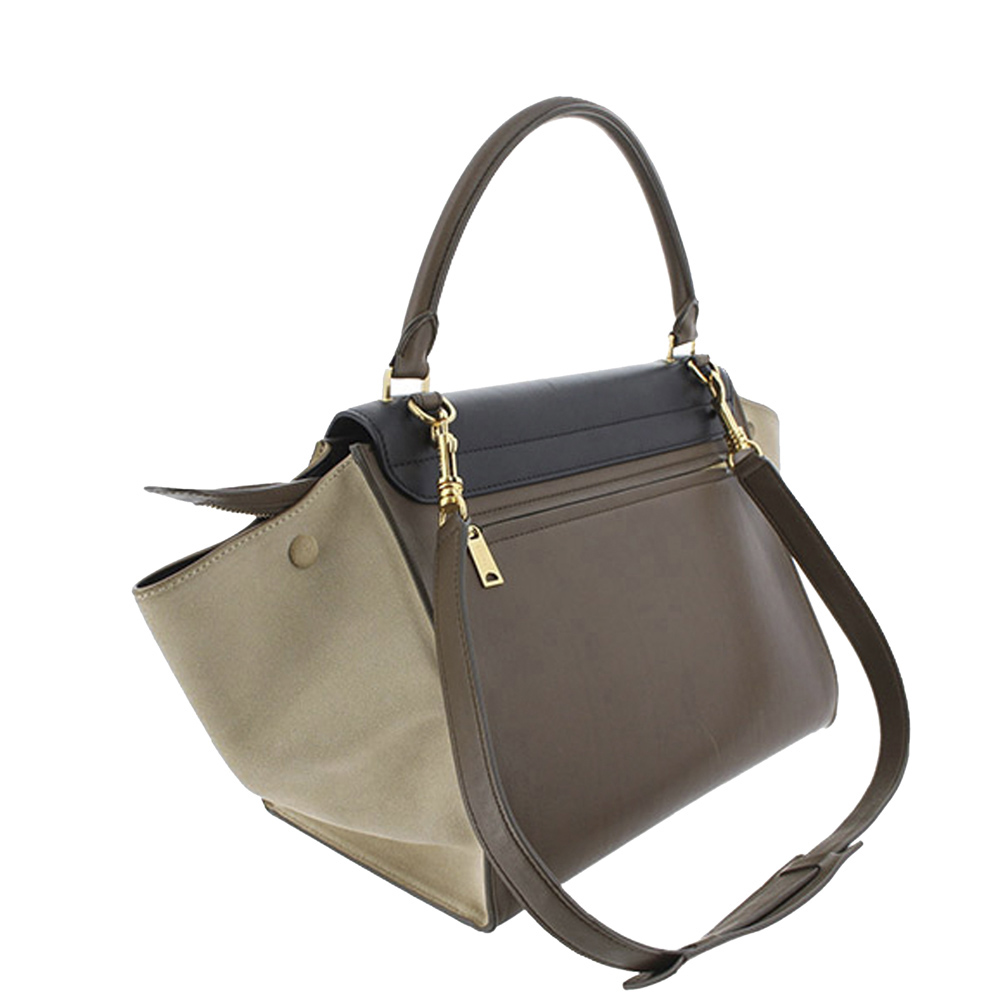 

Celine Tricolor Leather Trapeze Top Handle Bag, Brown