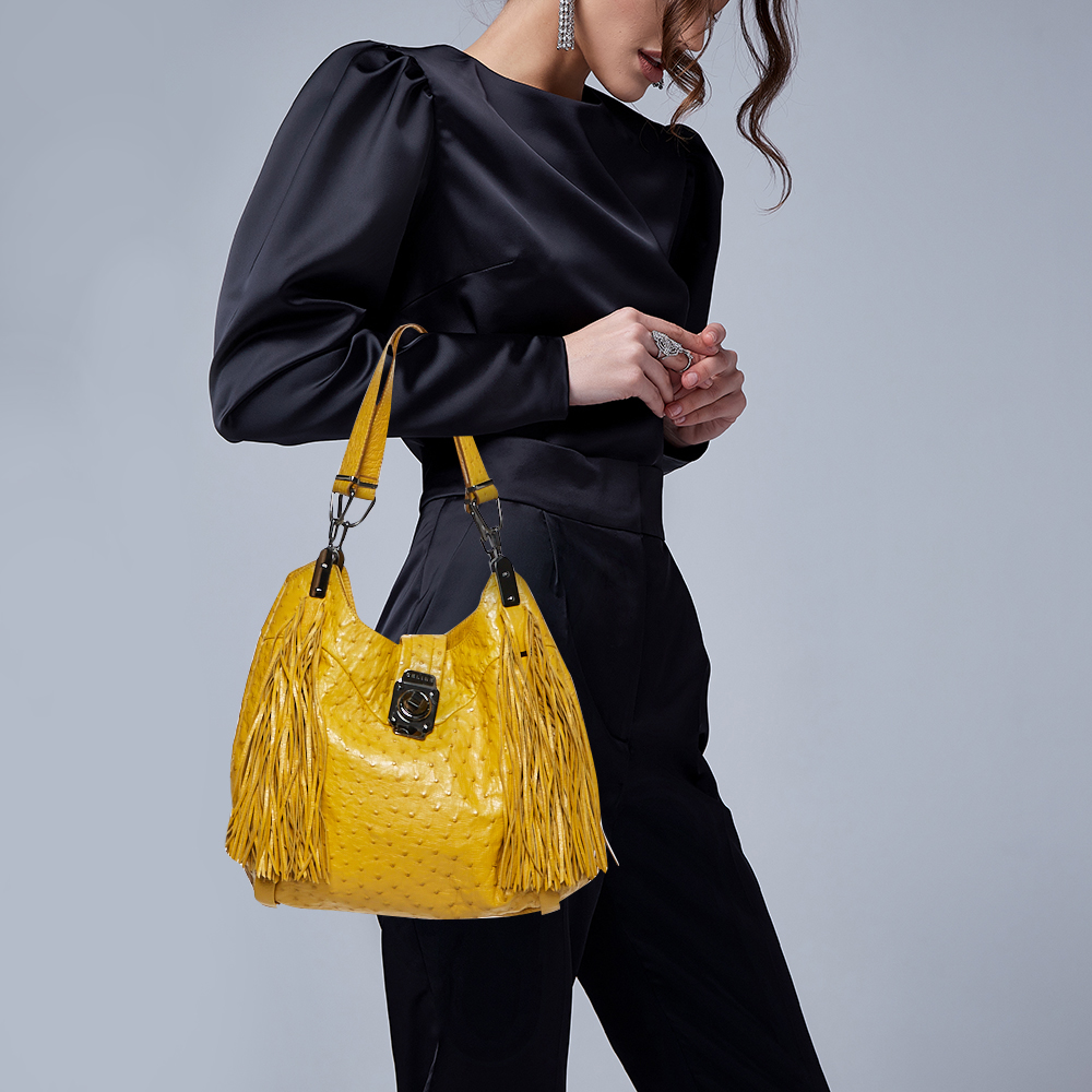 

Celine Yellow Ostritch Fringe Hobo