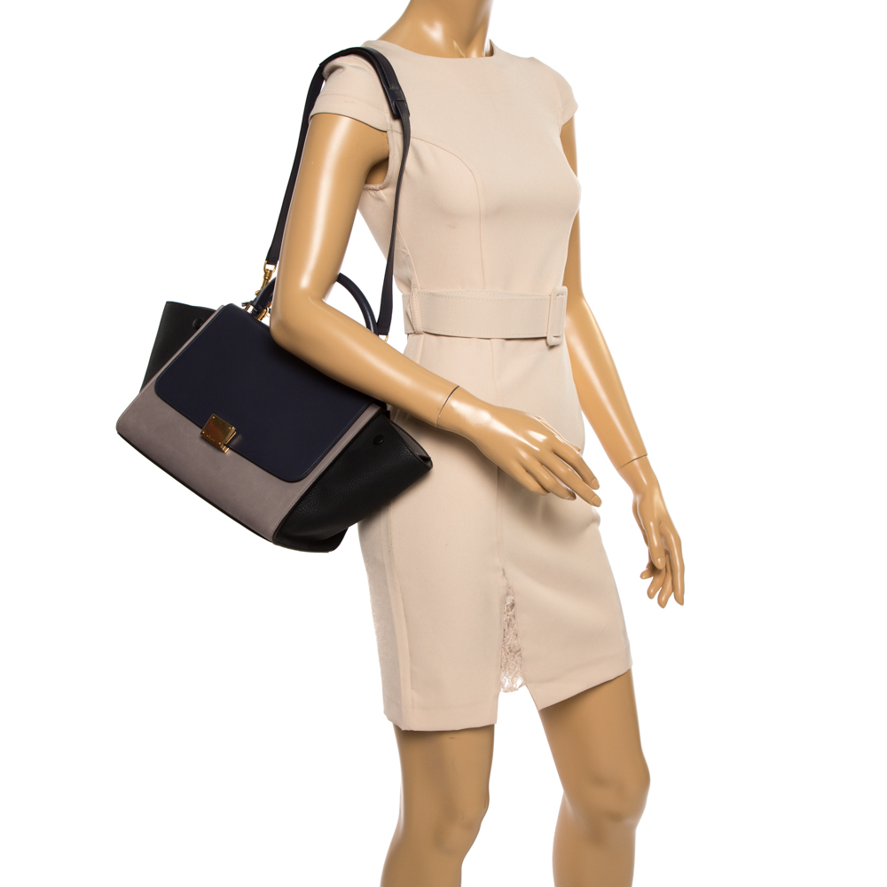 

Celine Tricolor Leather Medium Trapeze Top Handle Bag, Multicolor