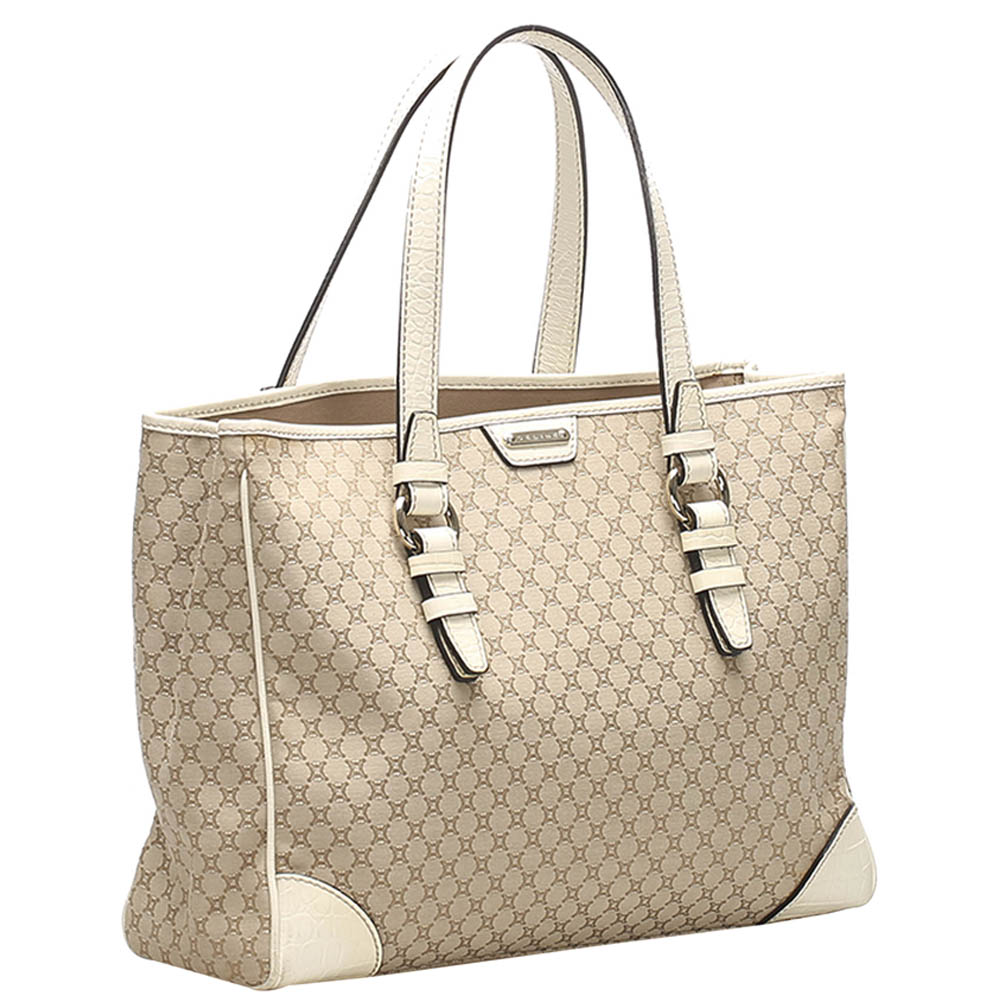 

Celine Beige Macadam Canvas Tote Bag, White