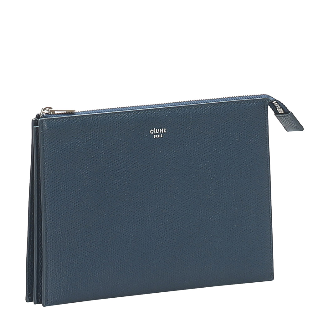 

Celine Blue Leather Soft Trio Rolled Clutch Bag