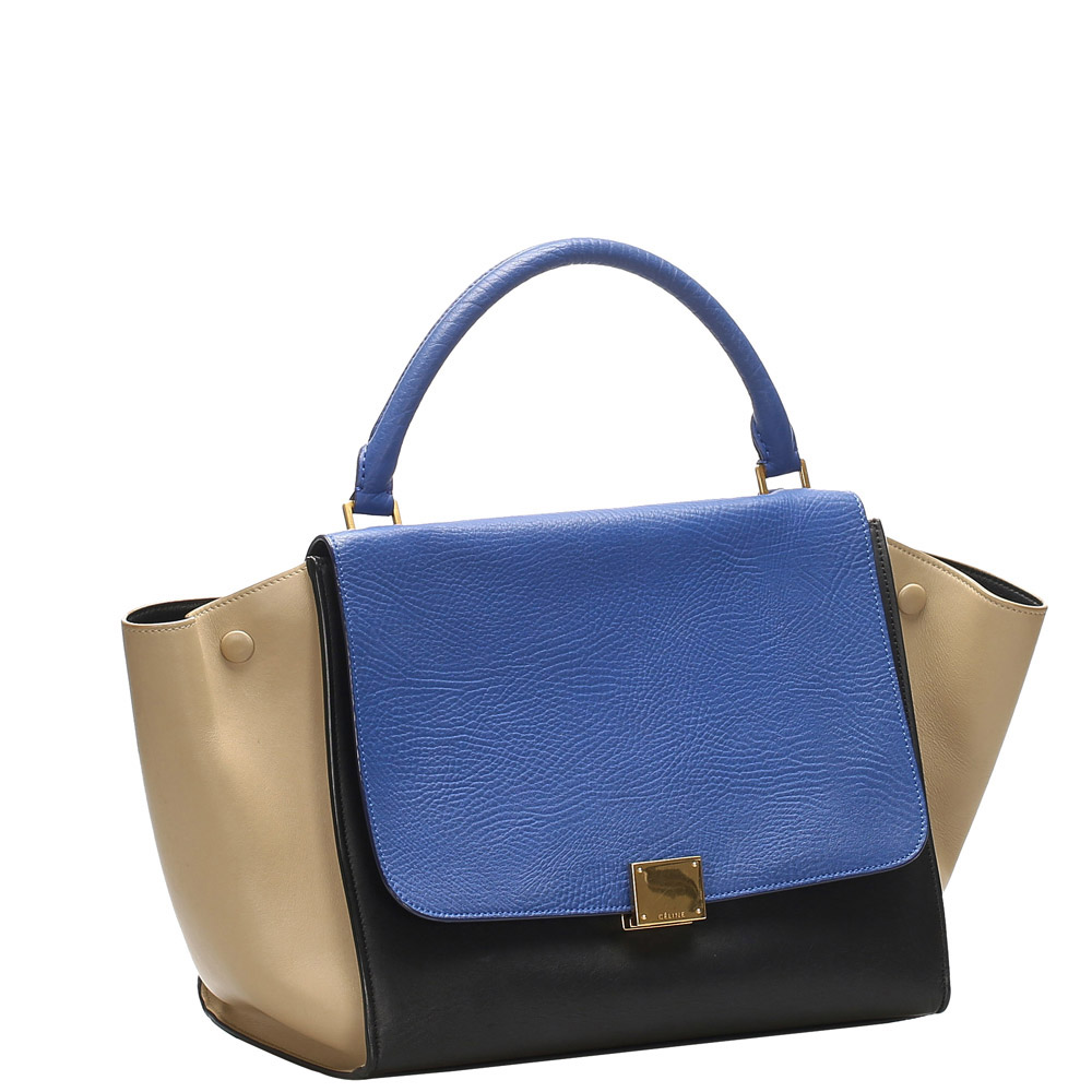 

Celine Tricolor Leather Trapeze Satchel Bag, Blue