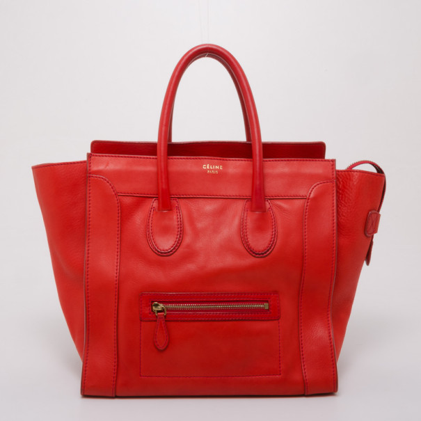 مملوكة مسبقًا Celine Vermillion Red Buffalo Leather Mini Luggage Tote