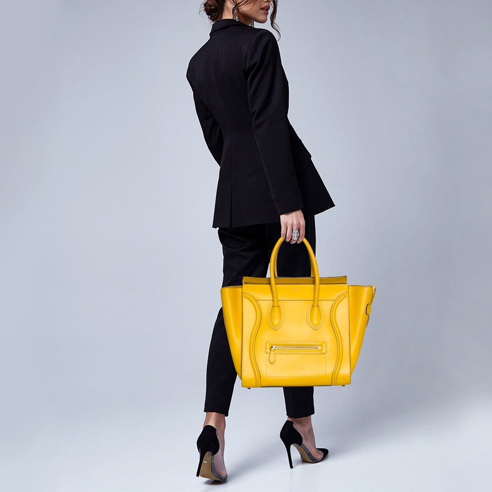 

Celine Yellow Leather Mini Luggage Tote