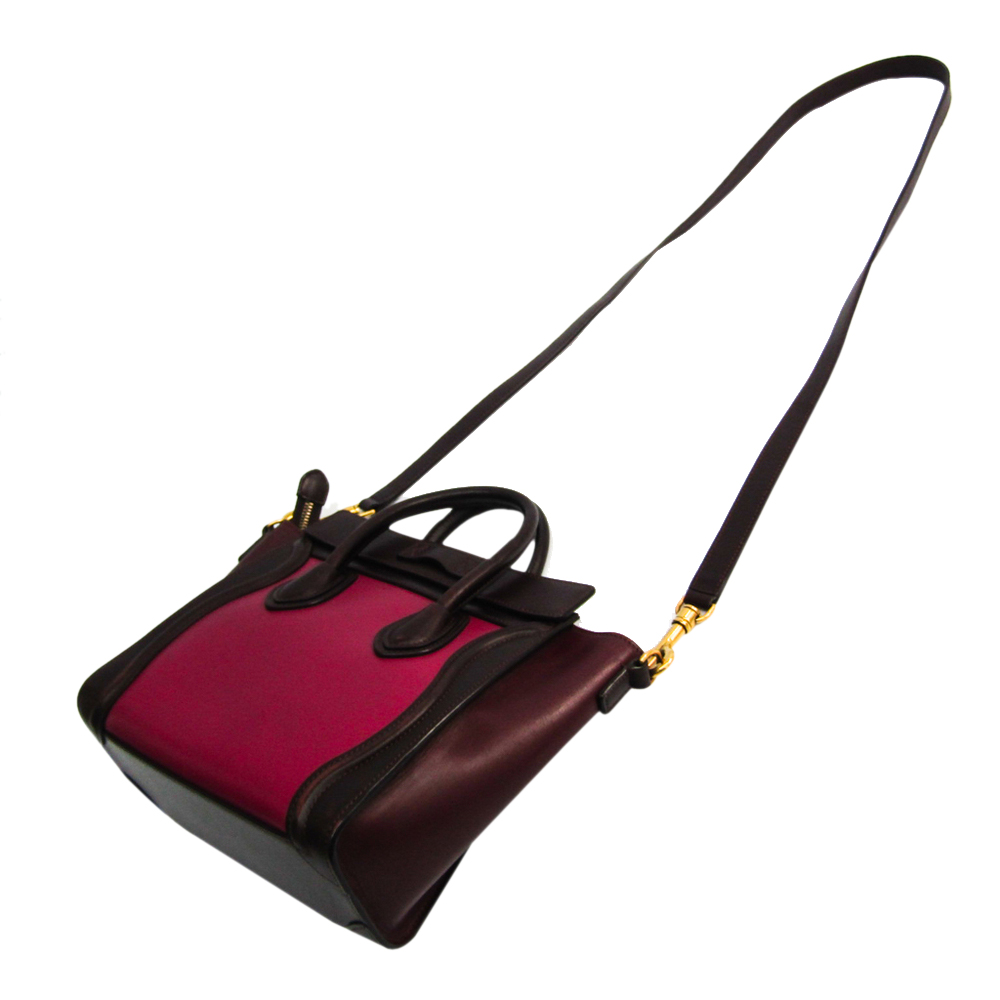 

Celine Bordeaux/Pink Leather Luggage Nano Shopper Bag