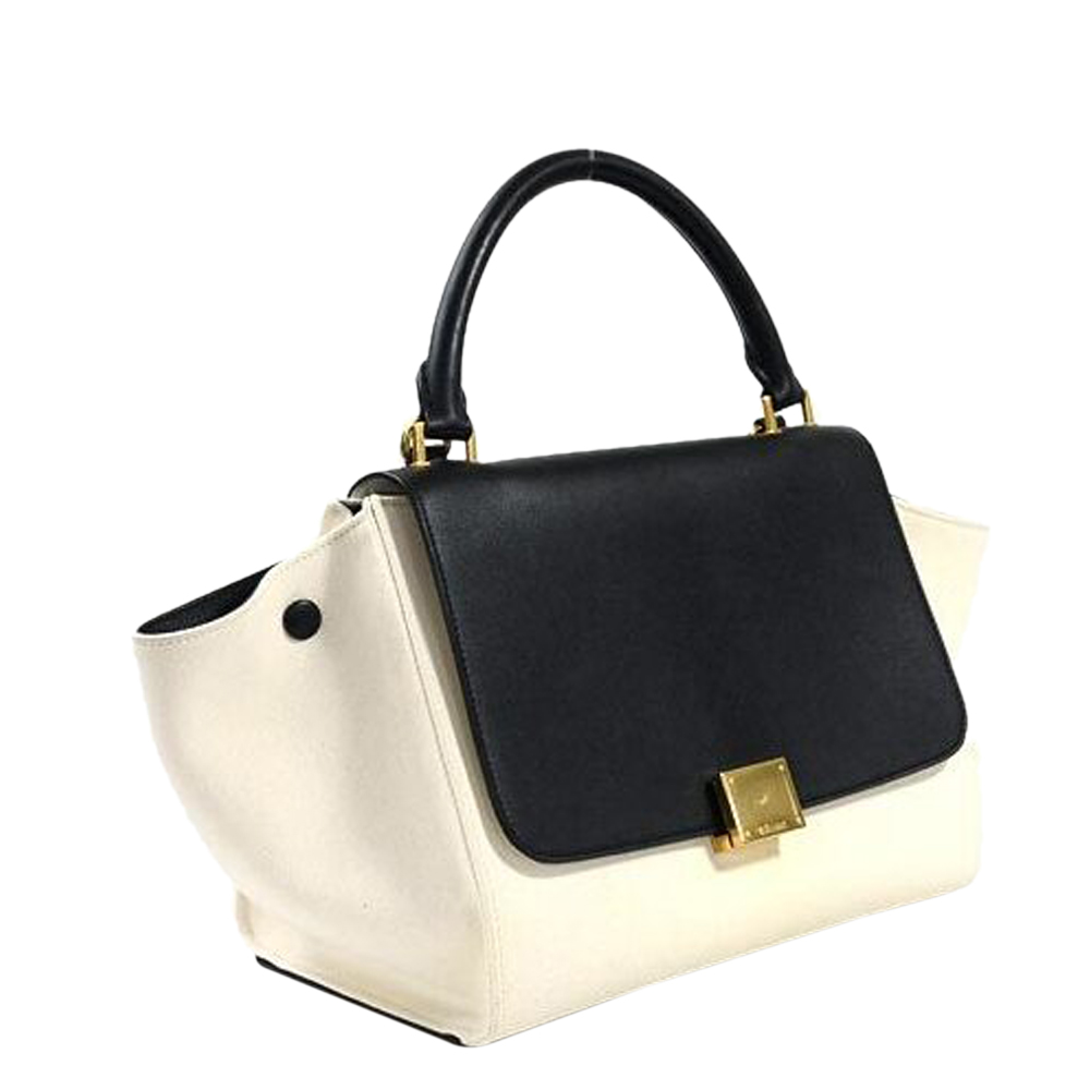 

Celine White/Black Canvas Leather Trapeze Top Handle Bag