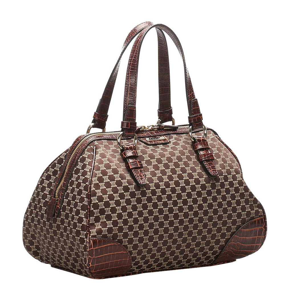 

Celine Brown Leather Velour Macadam Shoulder Bag