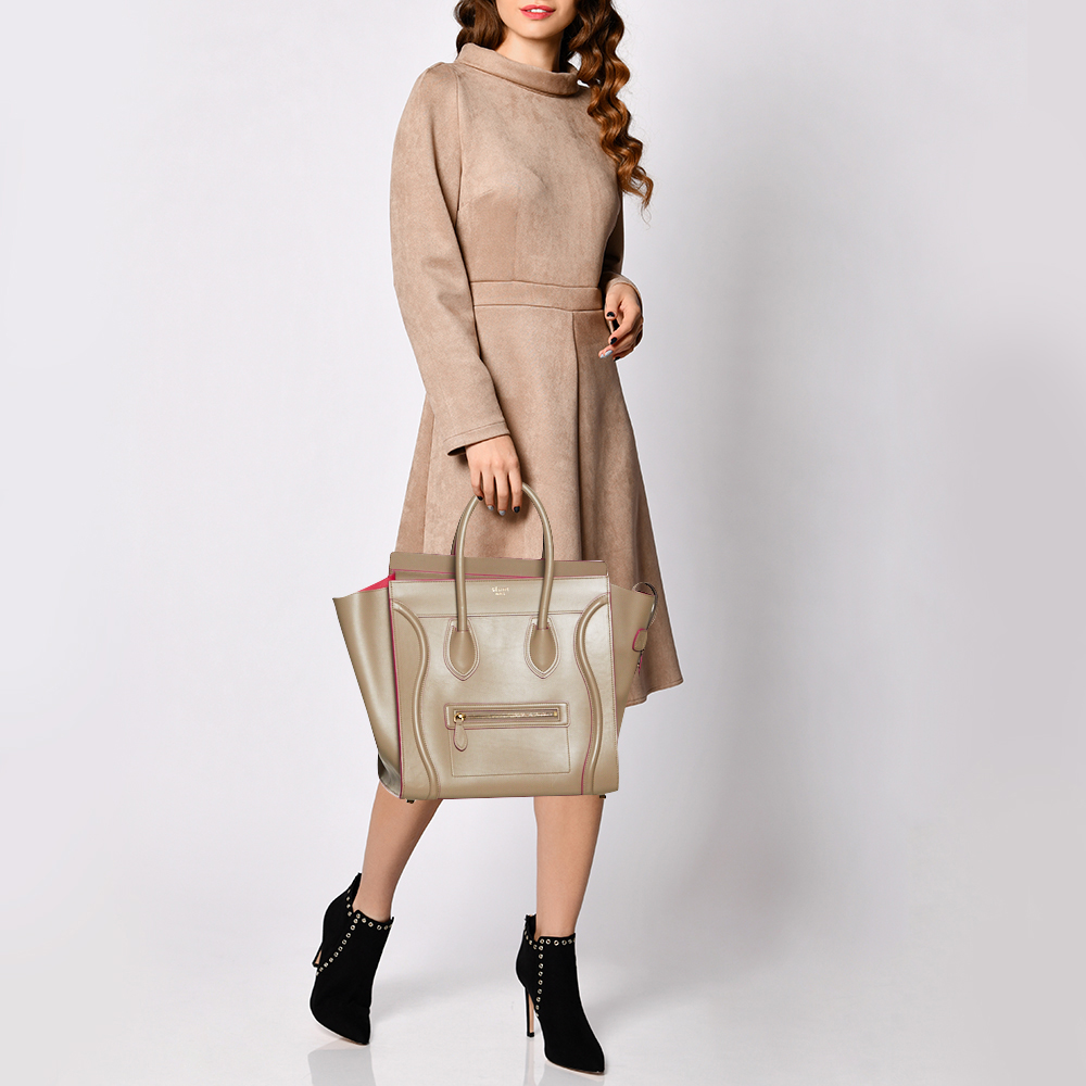 

Celine Beige/Pink Leather Mini Luggage Tote