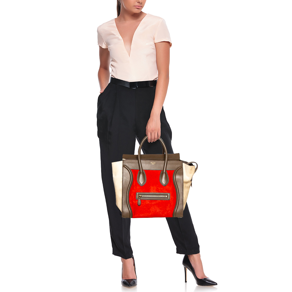 

Celine Tri Color Pony Hair and Leather Mini Luggage Tote, Multicolor