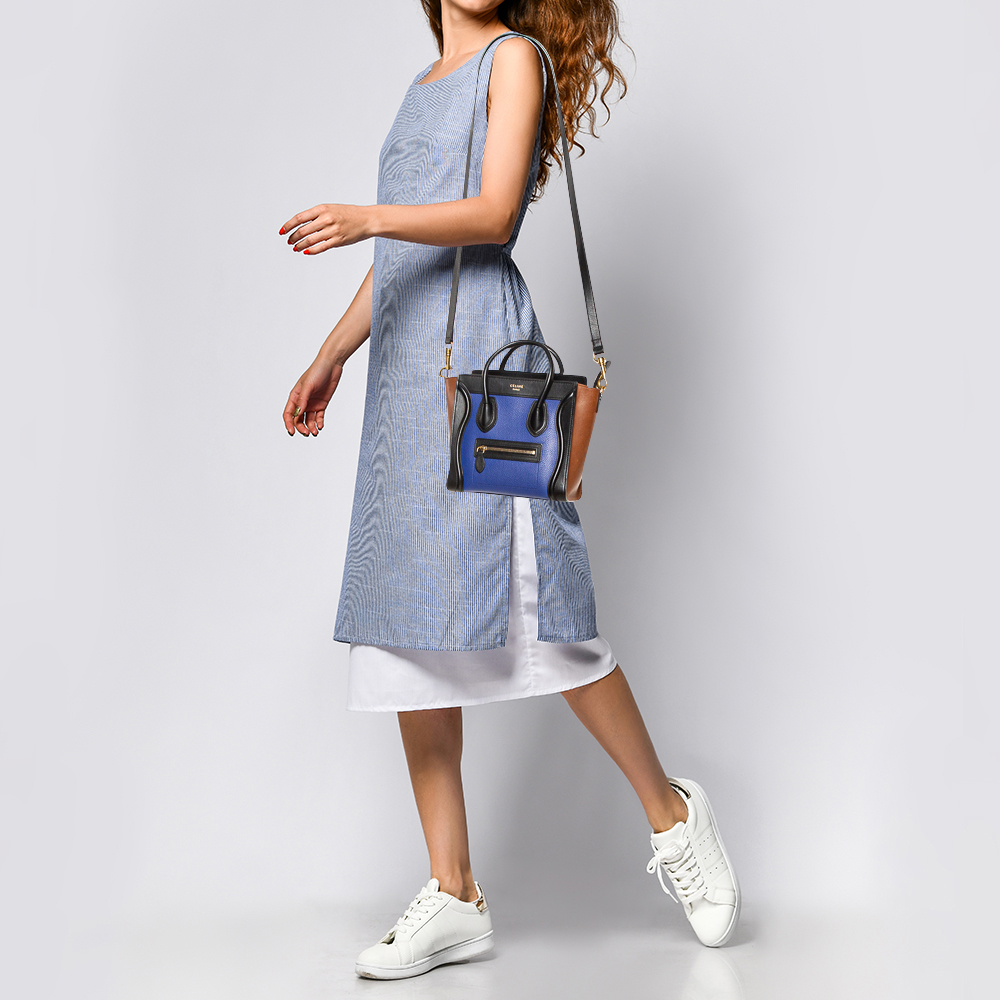 

Celine Tri Color Leather Nano Luggage Tote, Multicolor