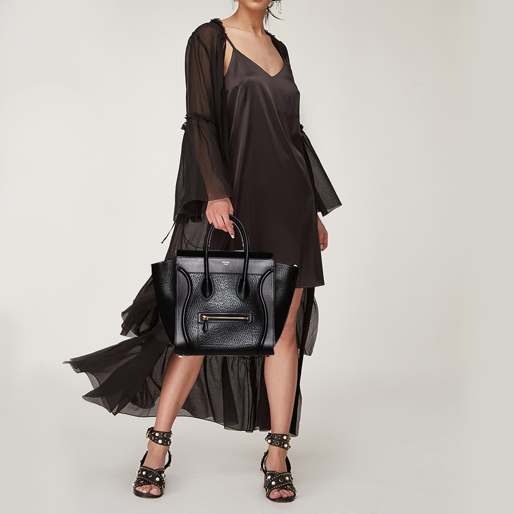 

Celine Black Astrakhan Embossed Leather Mini Luggage Tote
