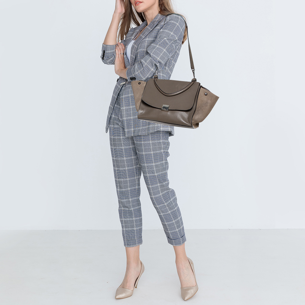 

Celine Khaki Beige Leather and Suede Medium Trapeze Top Handle Bag