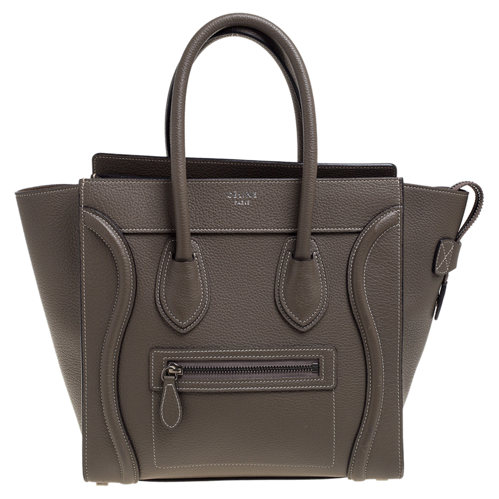 Pre-owned Celine Taupe Leather Micro Luggage Tote In Grey