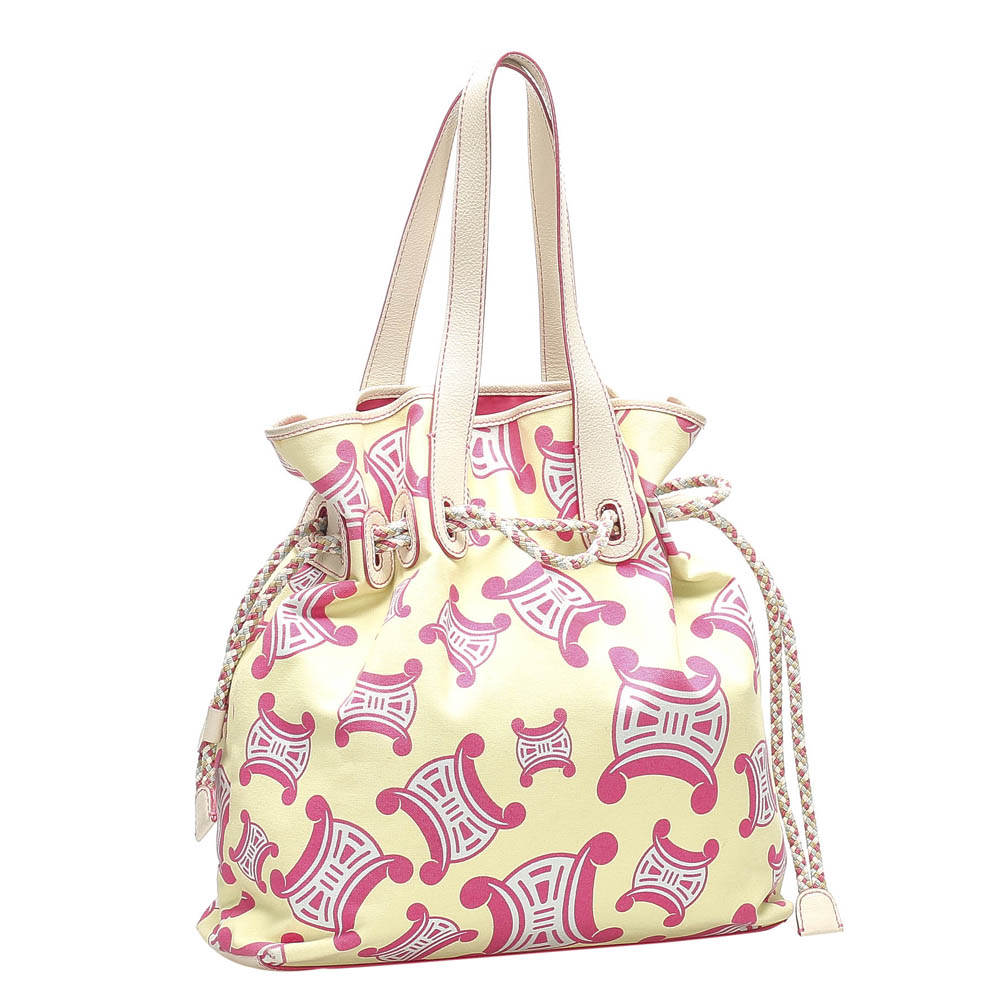 

Celine White Canvas Fabric Tote Bag, Multicolor