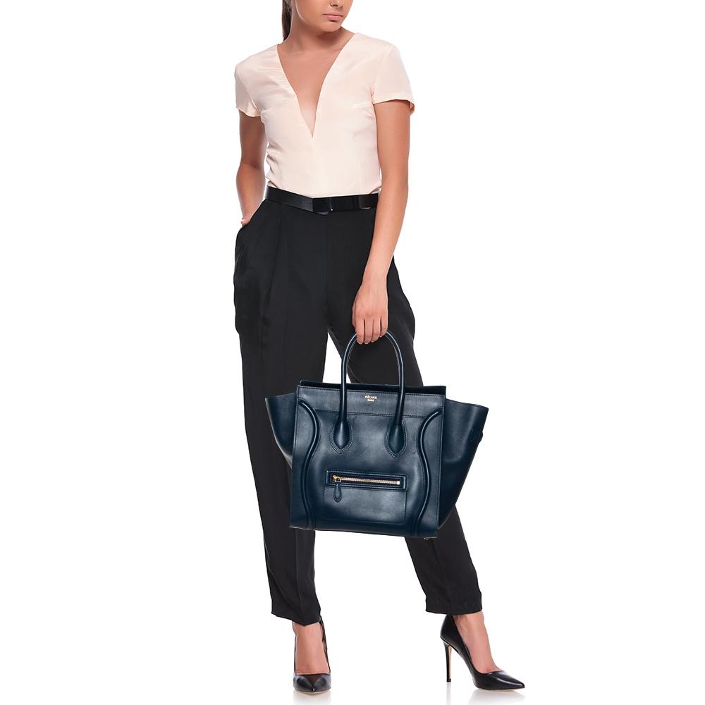 

Celine Blue Leather Mini Luggage Tote