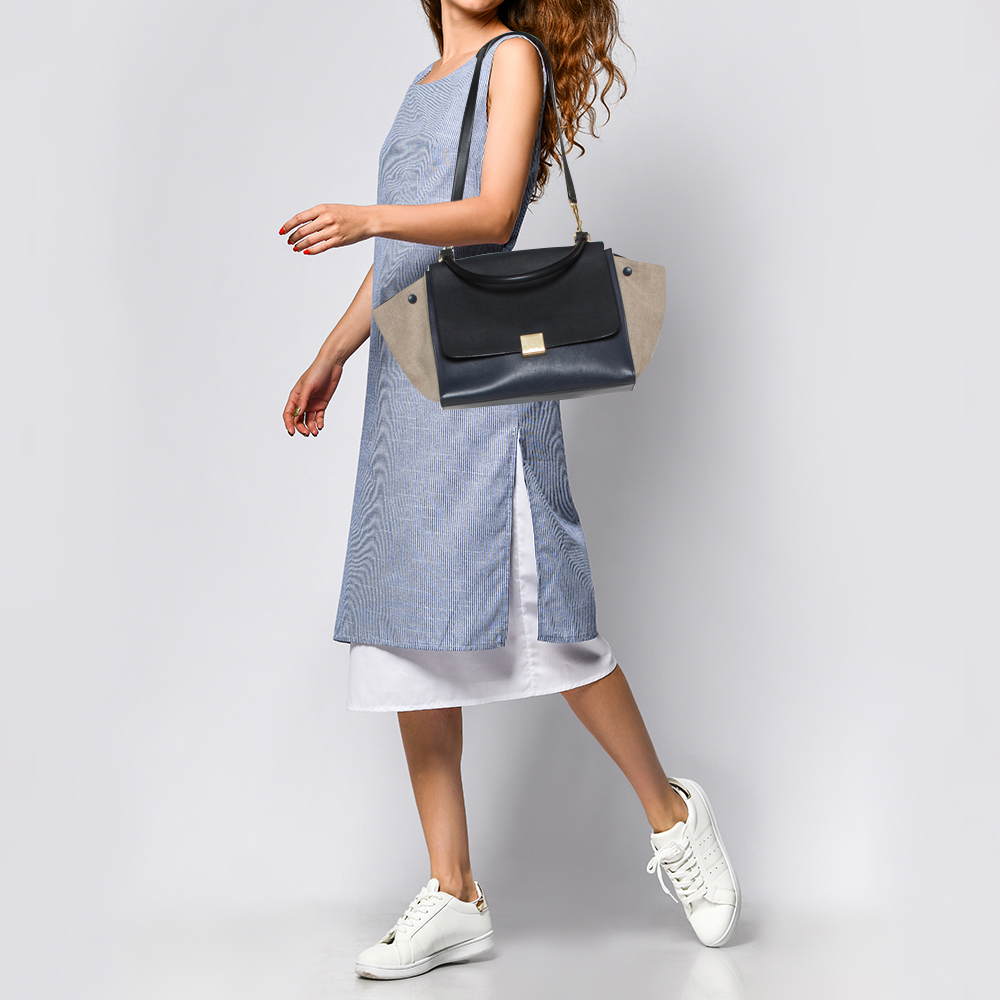 

Celine Tri Color Leather and Canvas Medium Trapeze Bag, Multicolor