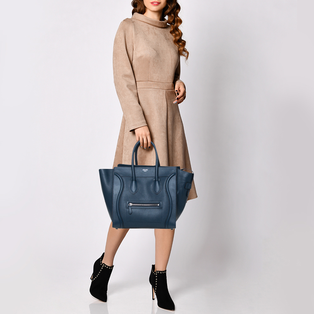 

Celine Blue Bullhide Leather Mini Luggage Tote
