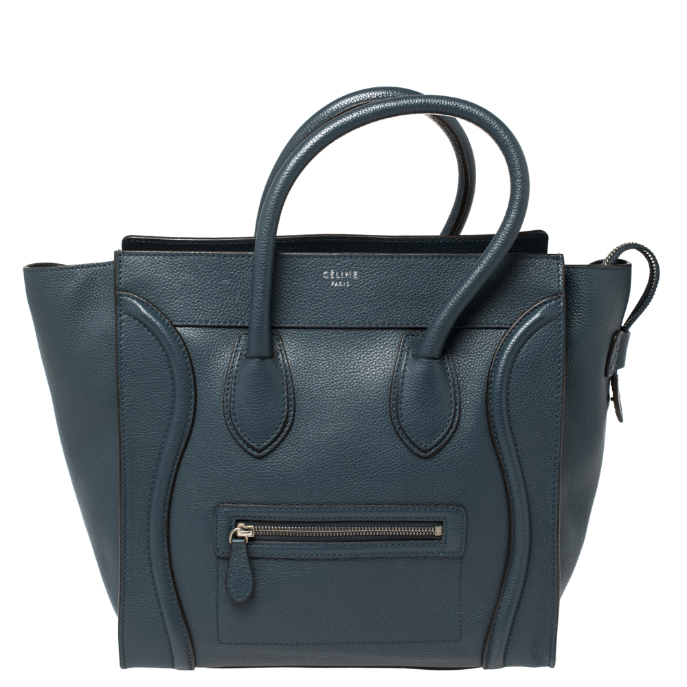 Pre-owned Celine C&eacute;line Blue Leather Mini Luggage Tote