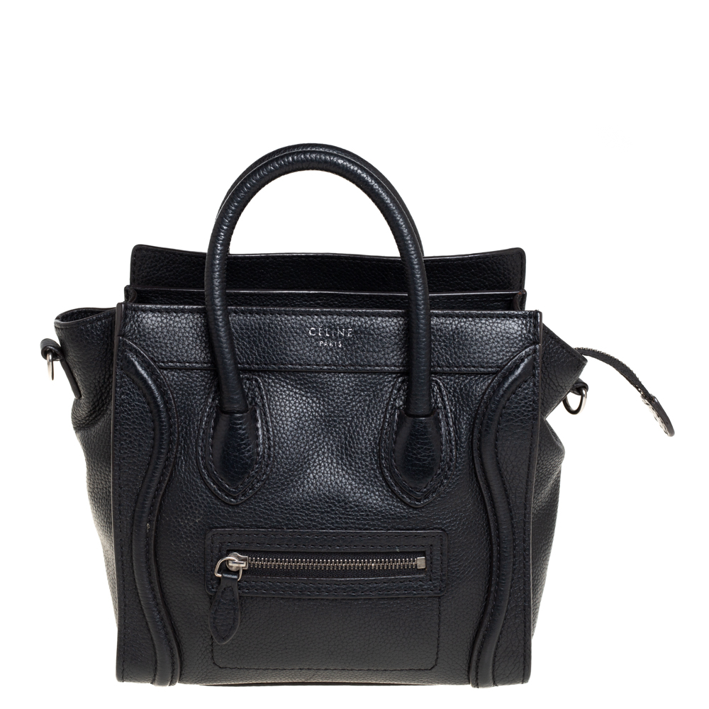 Pre Owned Celine Black Leather Nano Luggage Tote
