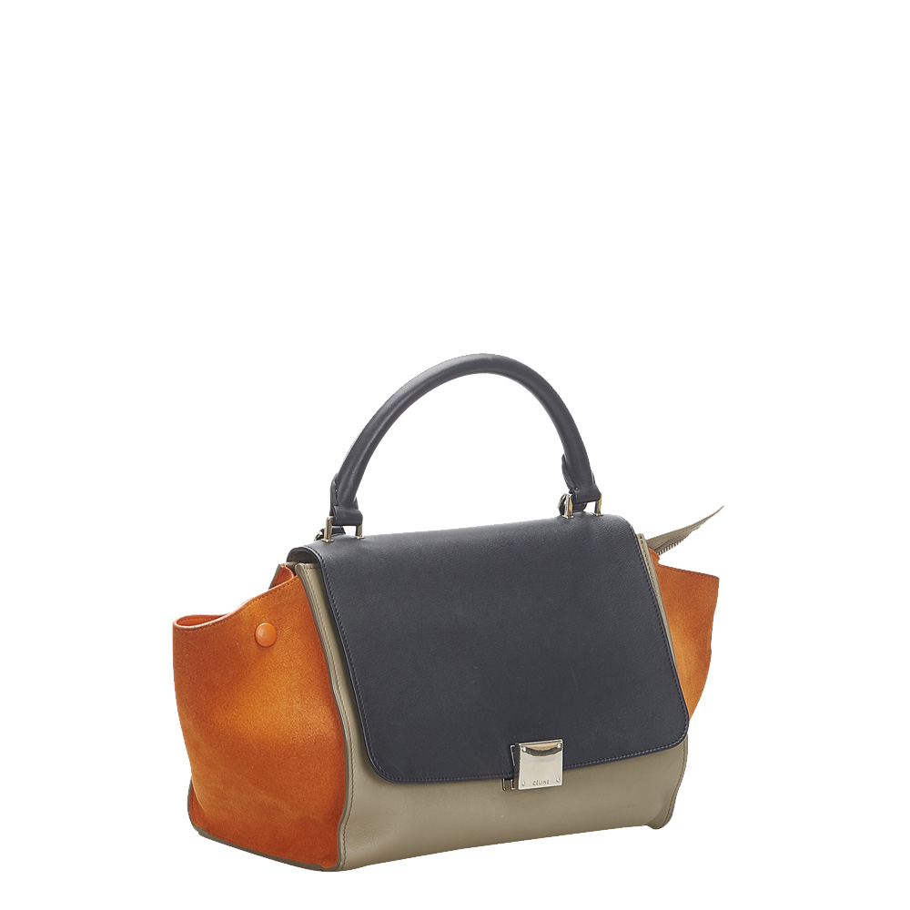 

Celine Tricolor Leather and Suede Trapeze Medium Bag, Black