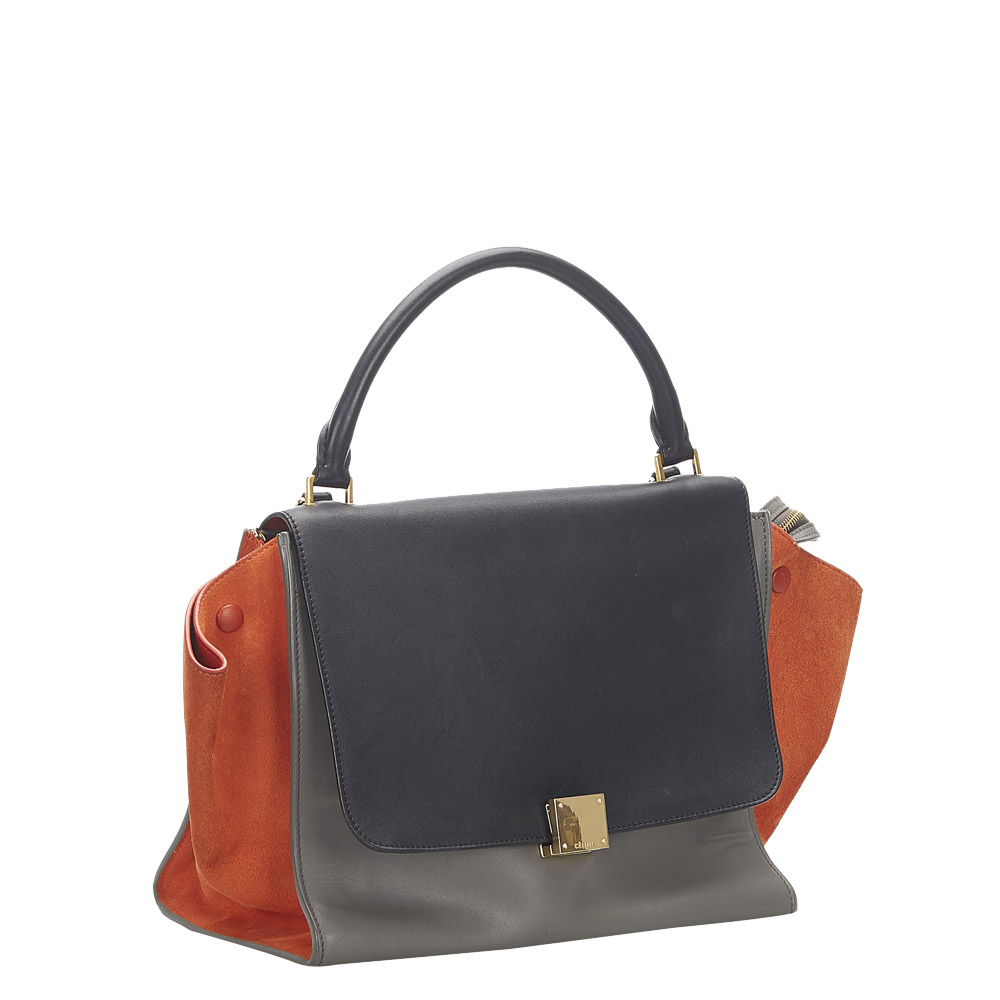 

Celine Tricolor Leather and Suede Trapeze Medium Bag, Grey