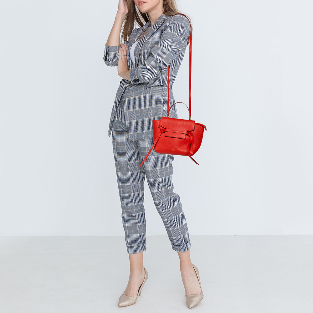 

Celine Red Leather Nano Belt Top Handle Bag