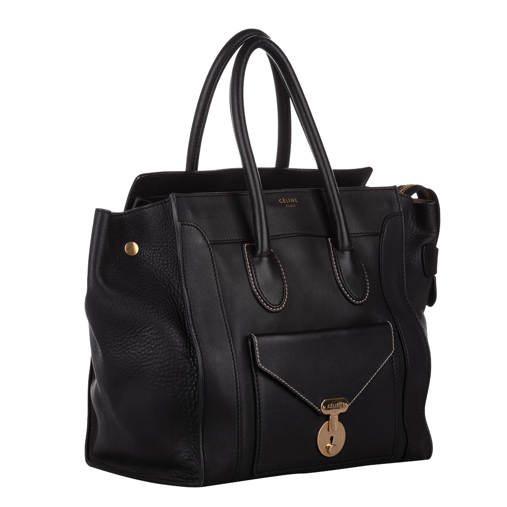 

Celine Black Leather Envelope Luggage Tote Bag