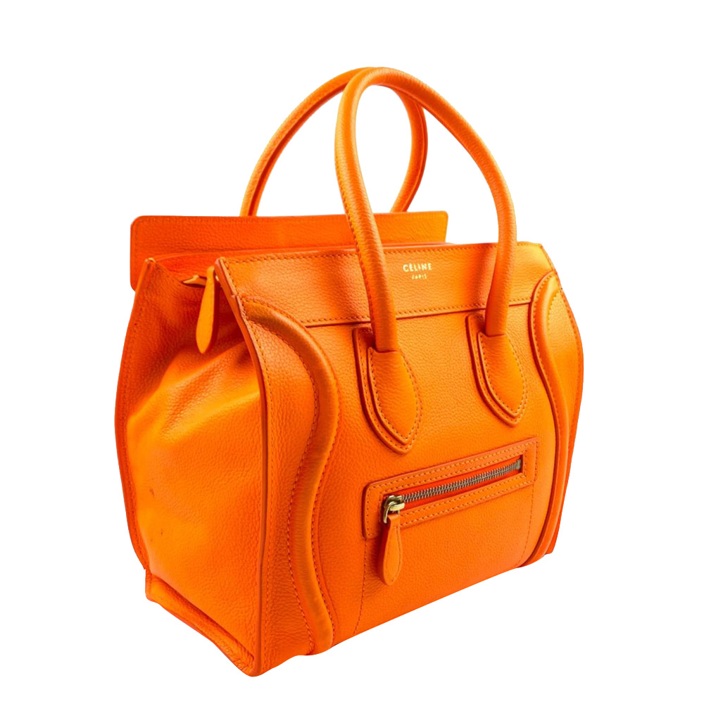 

Celine Orange Leather Luggage Micro Tote Bag