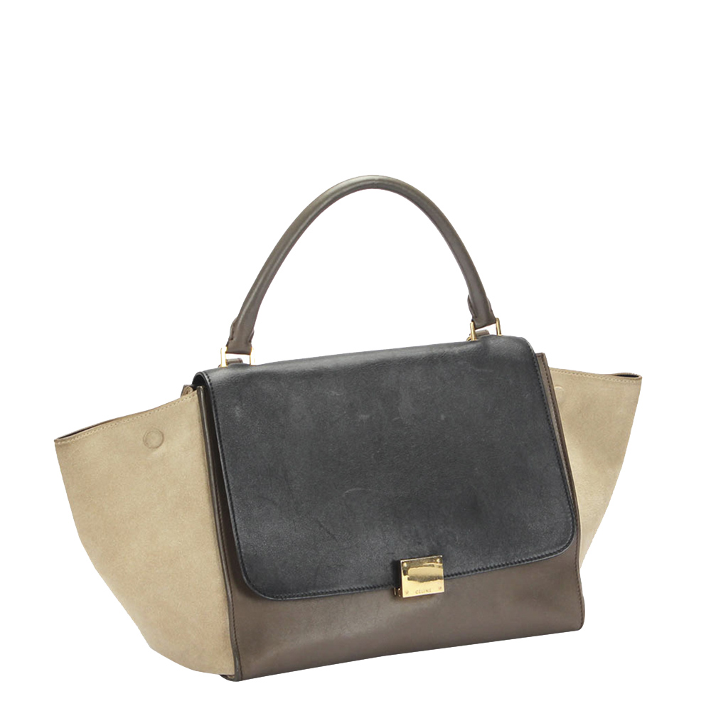 

Celine Tricolor Leather and Suede Trapeze Medium Bag, Black