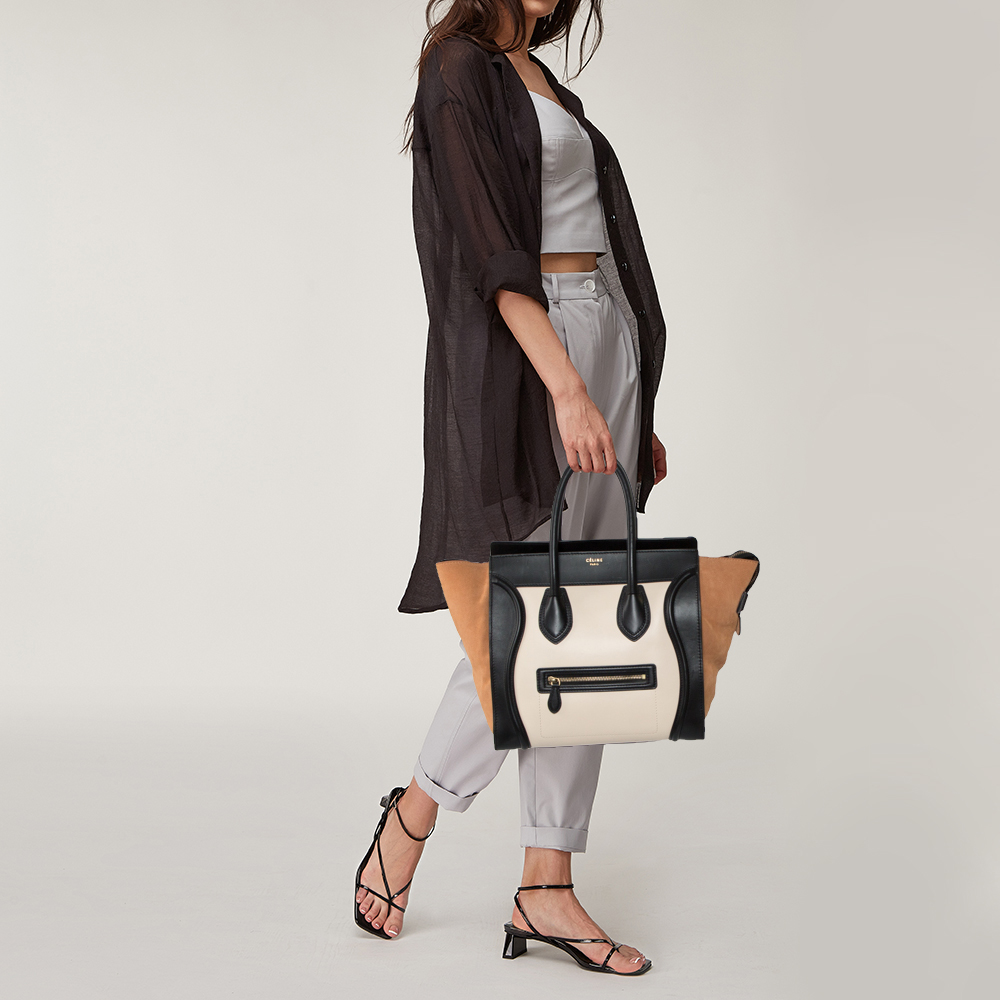 

Celine Tri Color Leather and Suede Mini Luggage Tote, Multicolor