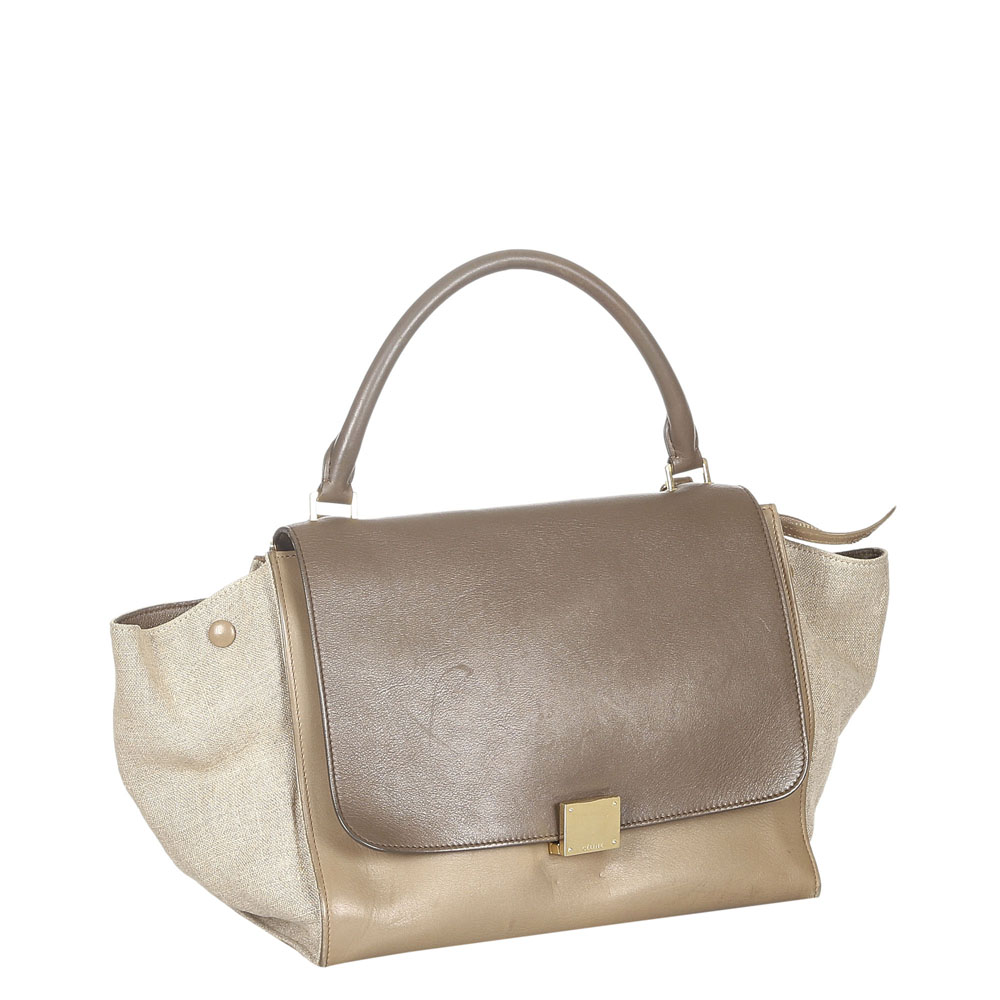 

Celine Tricolor Leather and Suede Trapeze Medium Bag, Beige
