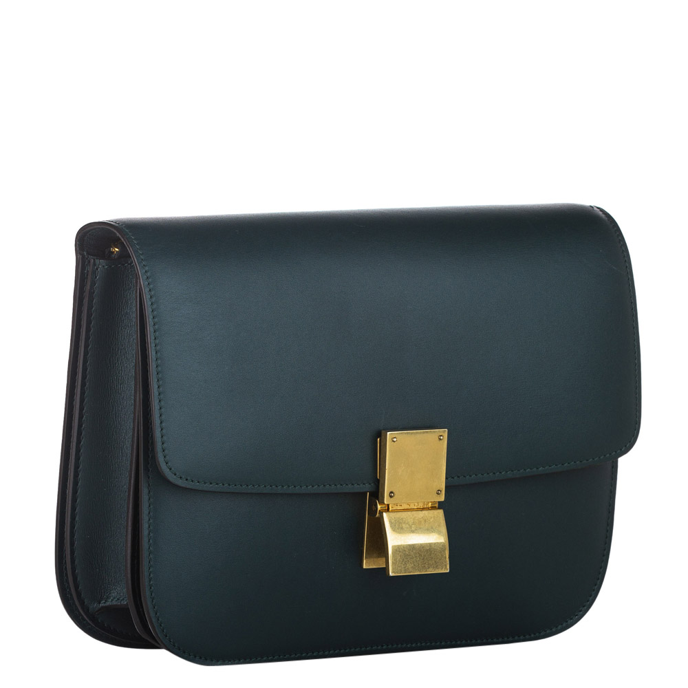 

Celine Green Leather Classic Box  Crossbody Bag