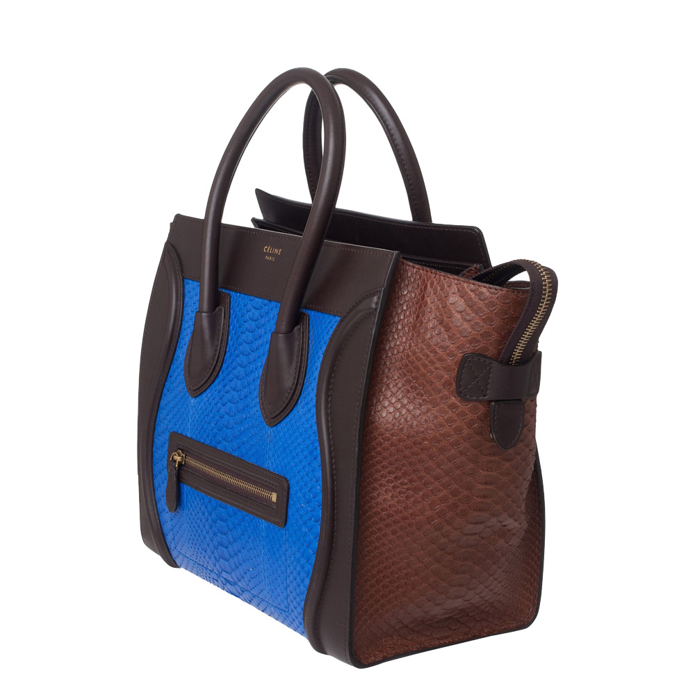 

Celine Blue/Brown Python Leather Luggage  Tote Bag
