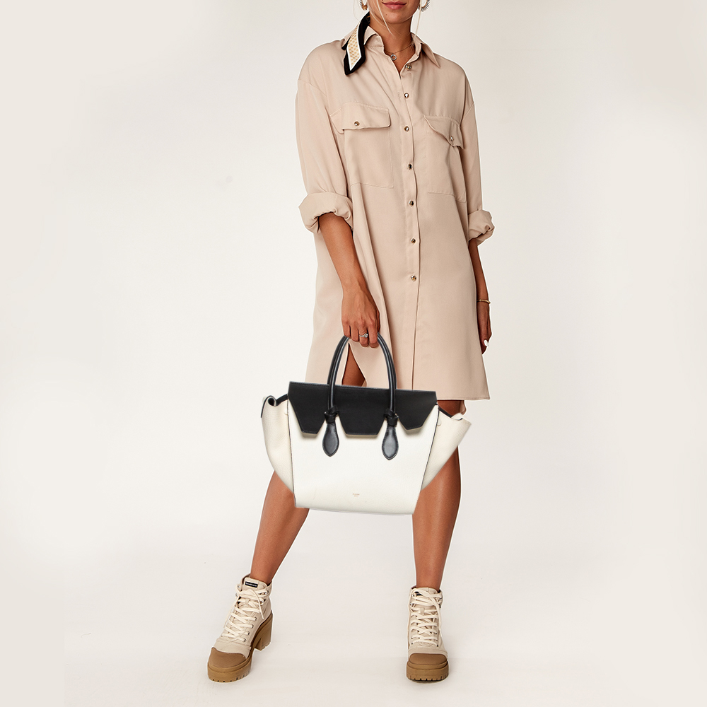 

Celine White/Black Leather Mini Tie Tote