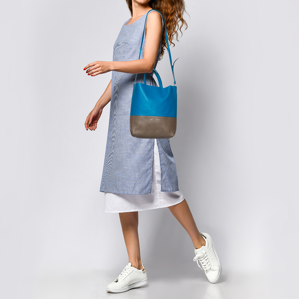 

Celine Blue/Grey Grained Leather Small Vertical Cabas Tote