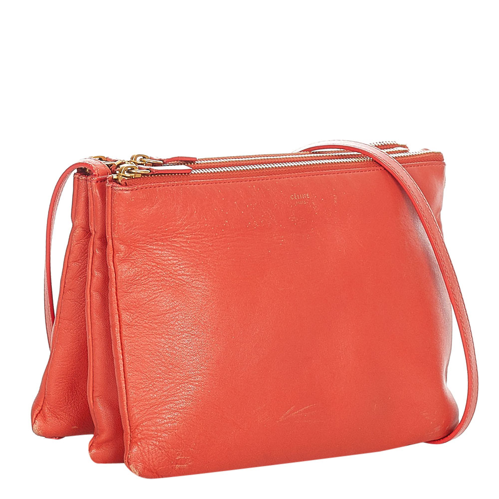 

Celine Orange Leather Trio Large Crossbody Bag