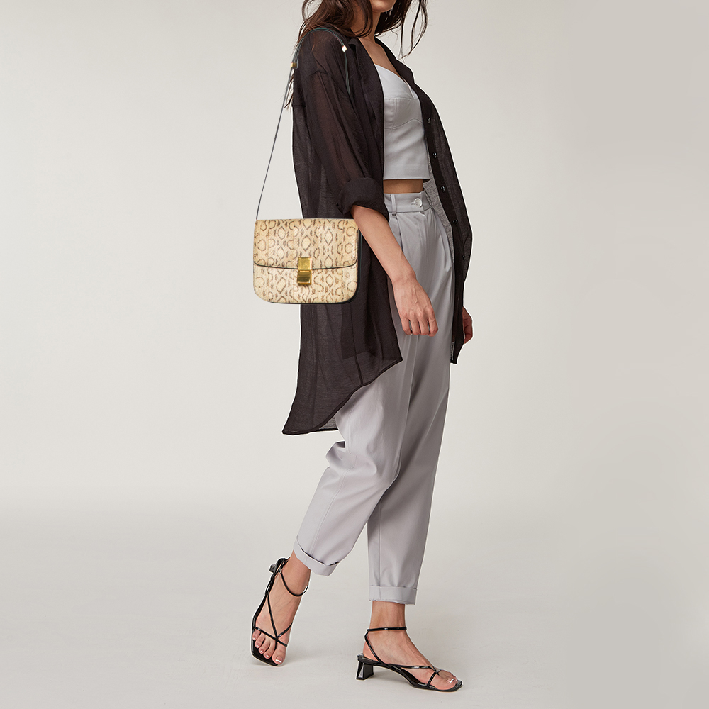 

Celine Beige Python Medium Classic Box Shoulder Bag, Black