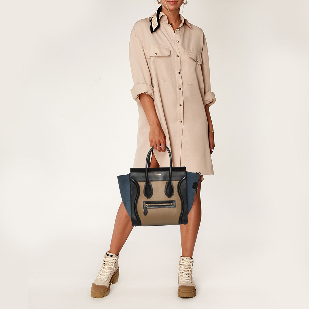 

Celine Tri Color Leather Micro Luggage Tote, Multicolor