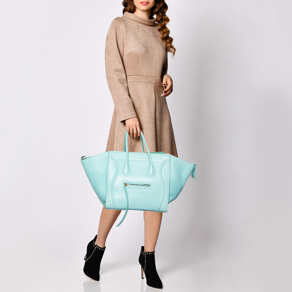 

Celine Light Blue Leather Medium Phantom Luggage Tote