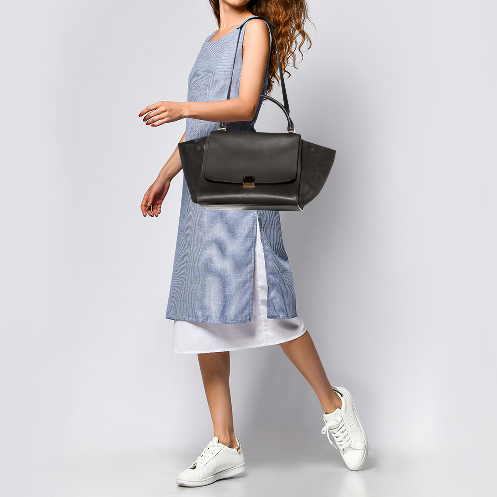 

Celine Dark Grey Leather and Suede Medium Trapeze Top Handle Bag