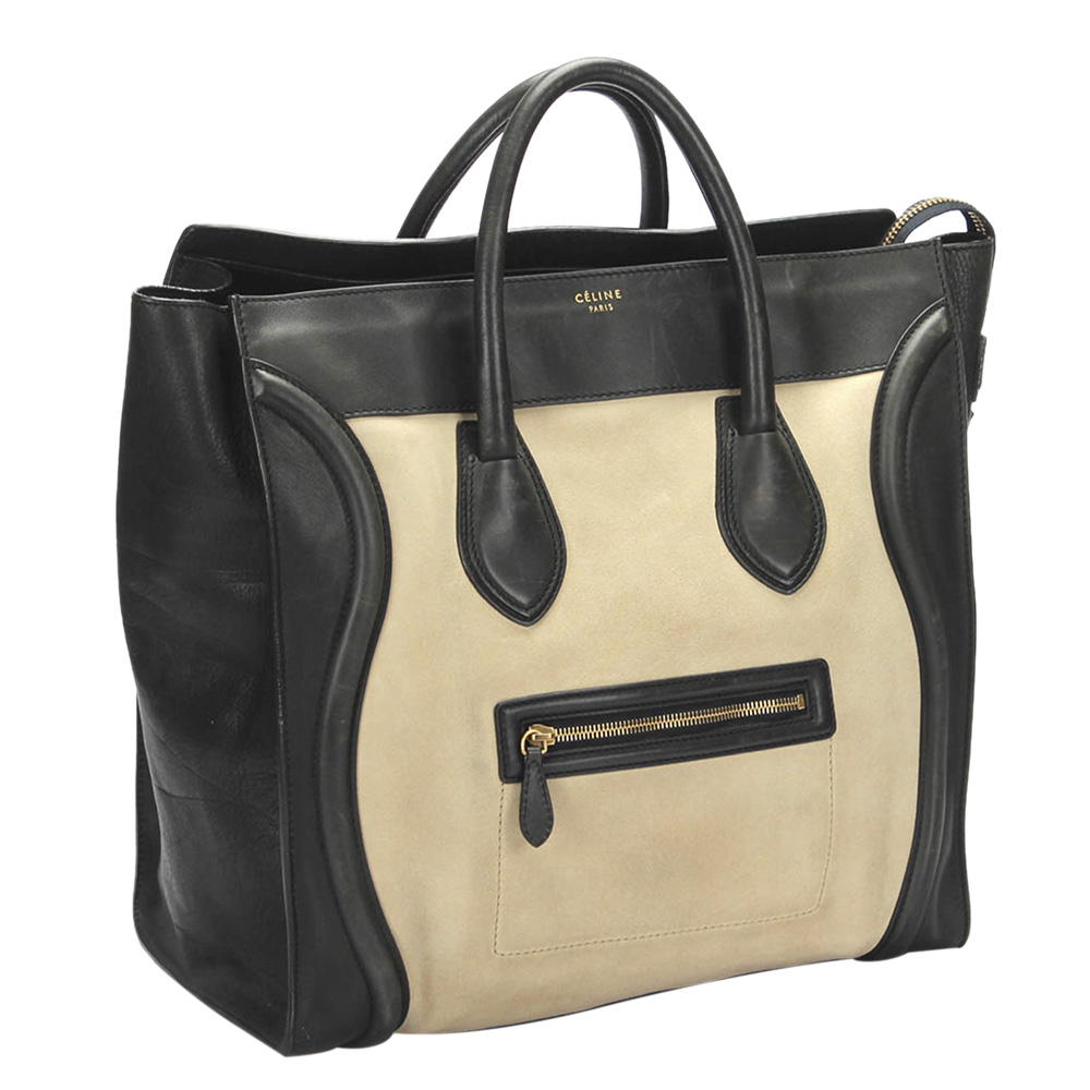 

Celine Tricolor Suede and Leather Mini Luggage Tote Bag, Beige