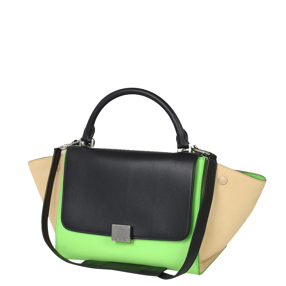 

Celine Green/Beige Leather Trapeze Satchel Bag