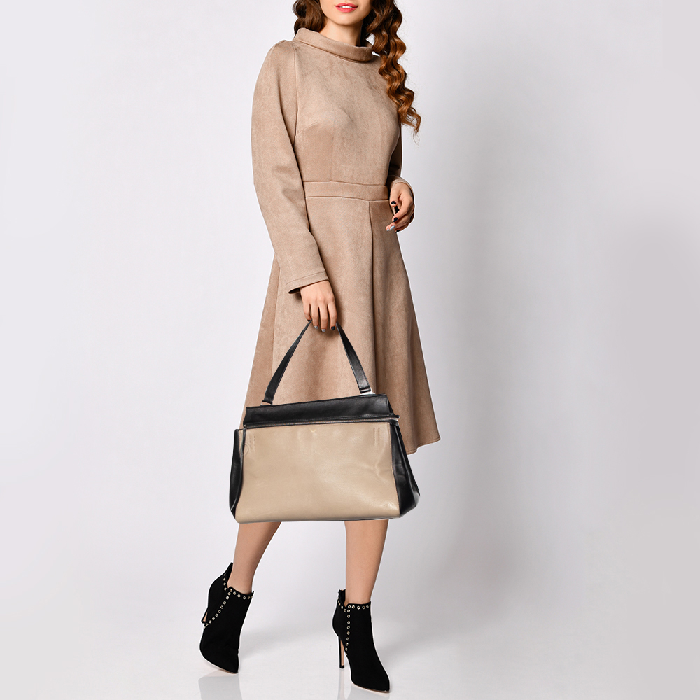 

Celine Black/Beige Leather Large Edge Top Handle Bag