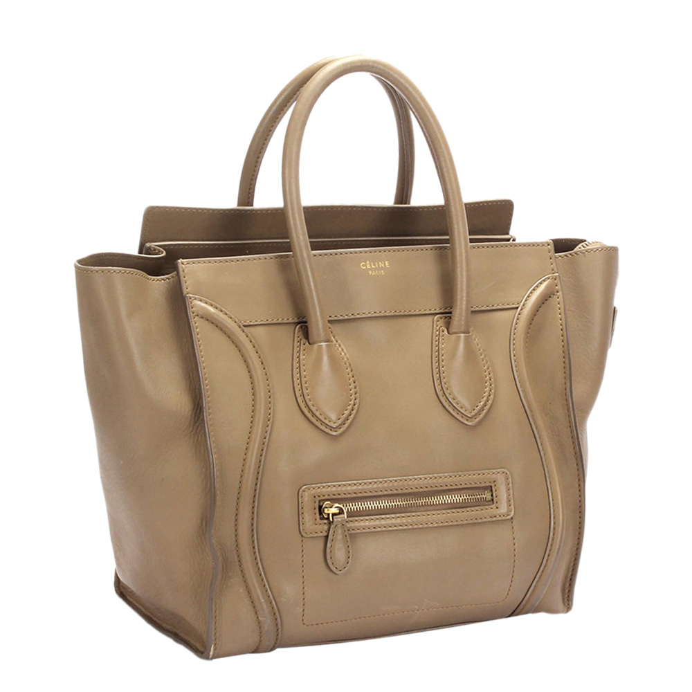 

Celine Brown Leather Luggage Tote Bag, Beige