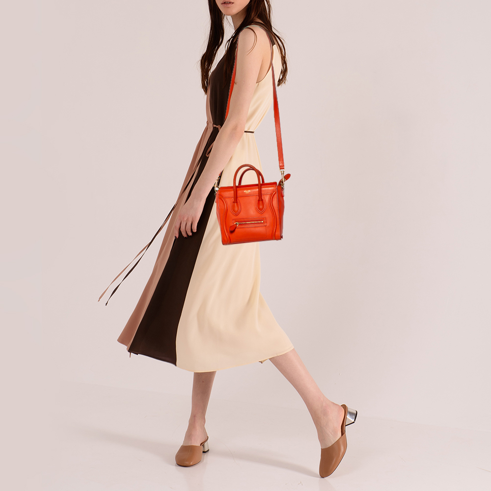 

Celine Orange Leather Nano Luggage Tote