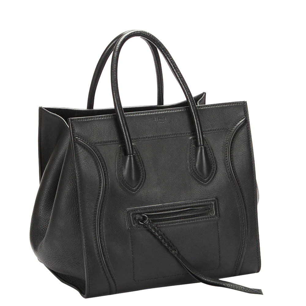 

Celine Black Leather Phantom Luggage Tote Bag