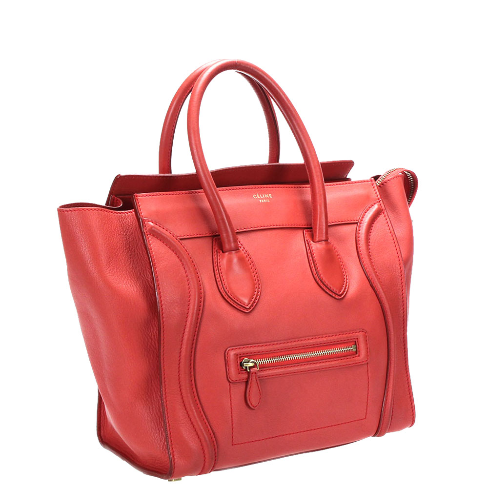 

Celine Red Leather Luggage Tote Bag