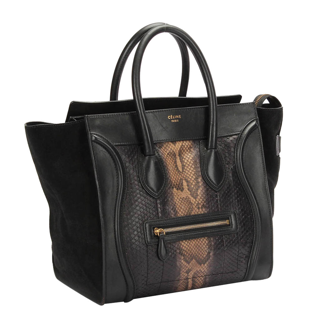 

Celine Black Python Trim Leather Luggage Tote Bag, Multicolor