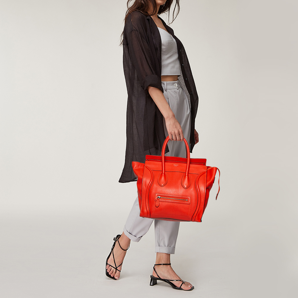 

Celine Vermillon Red Leather Mini Luggage Tote