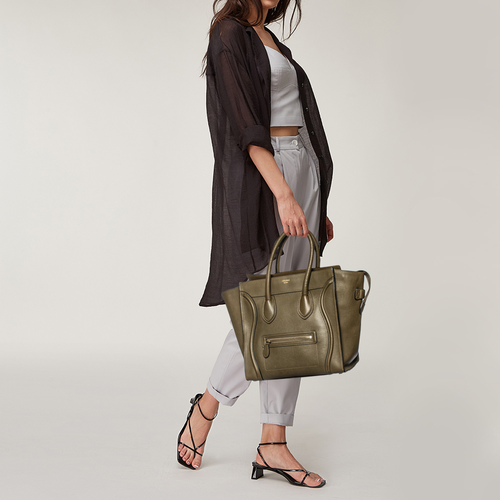 

Celine Olive Green Leather Mini Luggage Tote